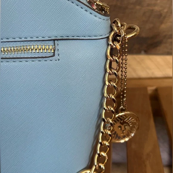 Anne Klein Blue Crossbody Bag Gold Strap Lion - Picture 8 of 9